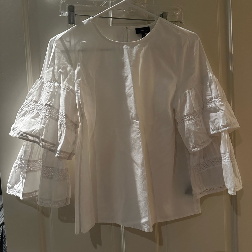 Who What Wear White Lace Trim Blouse